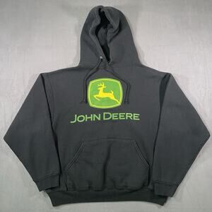 Vintage John Deere Pullover Graphic Black Farm Western Hoodie Men's Size Medium